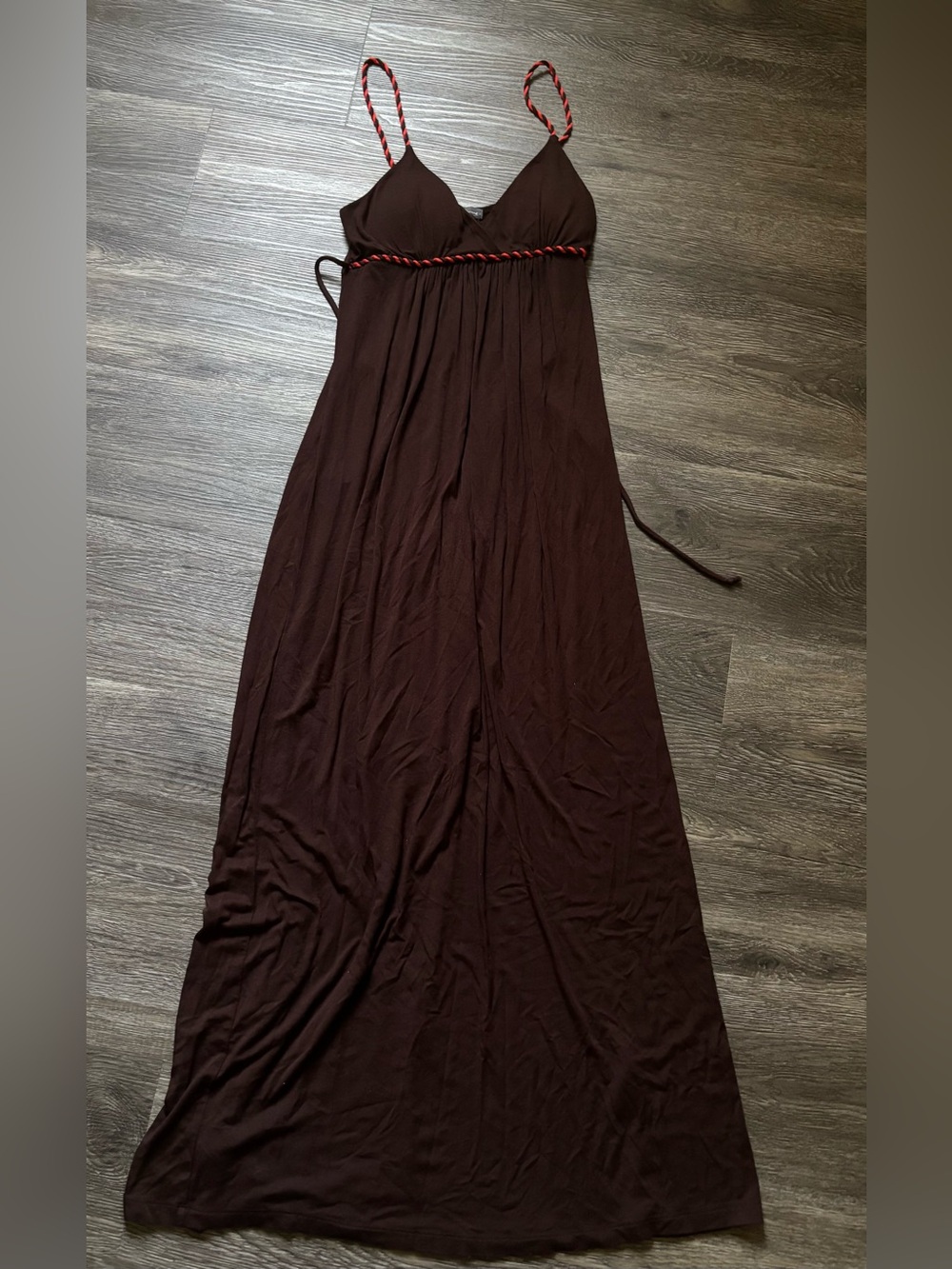 Brown Maxi Dress with Braided Accent